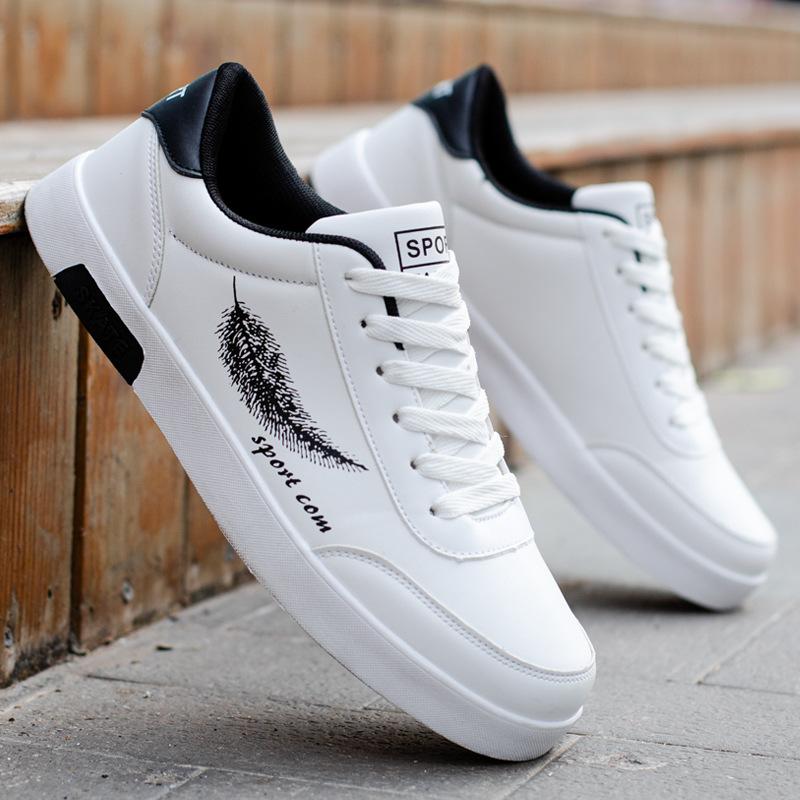 Spring and Autumn Solid Color Round Head Leaf Print Student Casual Shoes Men's Breathable Commuting Comfortable Flat Shoes