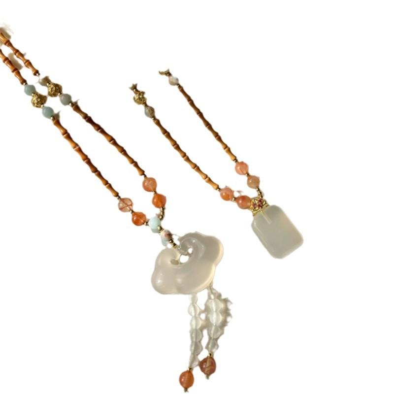Natural chalcedony Ruyi lock pendant for peace and protection, Christmas and New Year's gift, handmade braided agate necklace for women