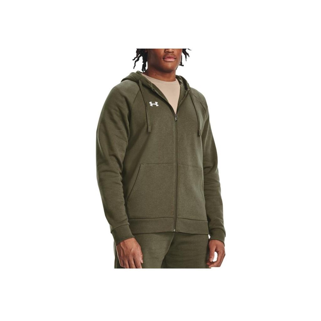 Under Armour Rival Fleece Full-Zip Hoodie Logo Print Men Hoodies Military-Green 1379767-390