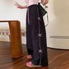 Women's Summer American Y2K Bow Side Stripe Design Lounge Pants - Straight Loose Flared Dance Trousers for Slimming Look