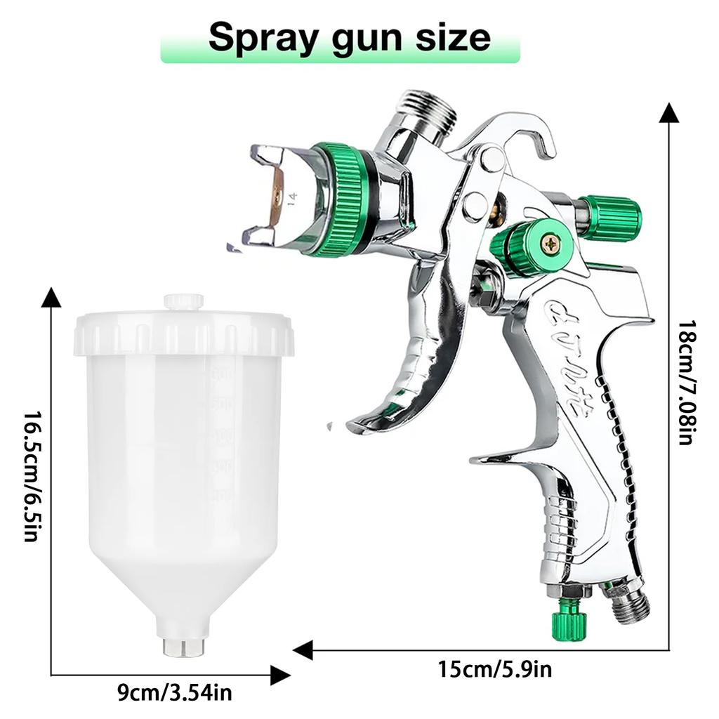 HVLP Spray Gun 1.4+1.7+2.0mm Nozzle Kit with Air Regulator Filters +10PCS No-clean Paint Mixing Cups High Quality Spray Gun