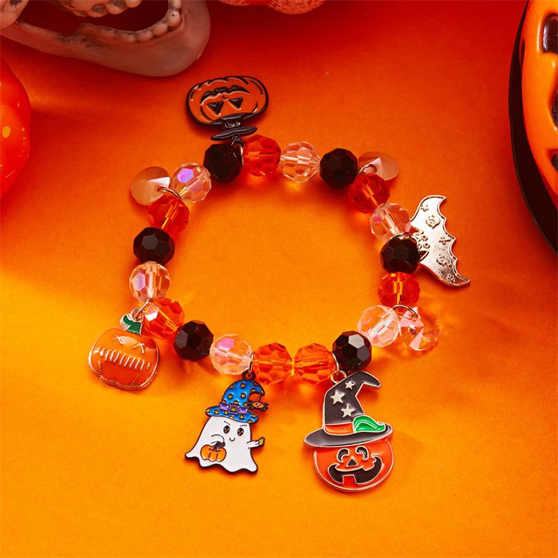 Halloween Funny Pumpkin Ghost Bracelet For Women Black Bat Spider Web Hat Metal Chain Bangles Hip Hop Punk Festival Jewelry Gift