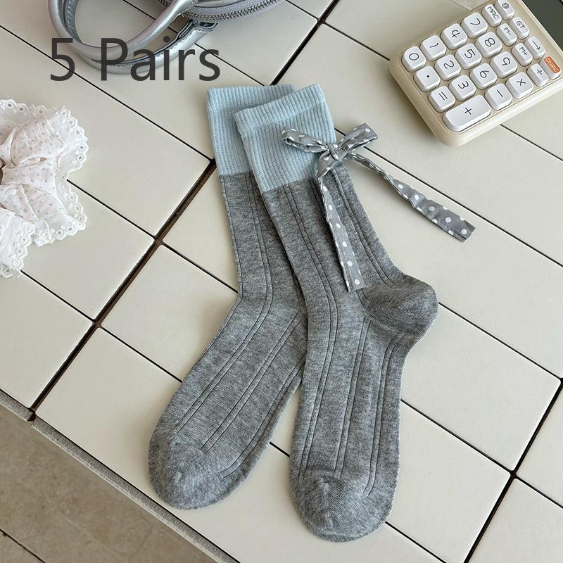 

5 пар женских весенне-летних модных носков до середины голени с вышитыми буквами в полоску 5 Pairs серый