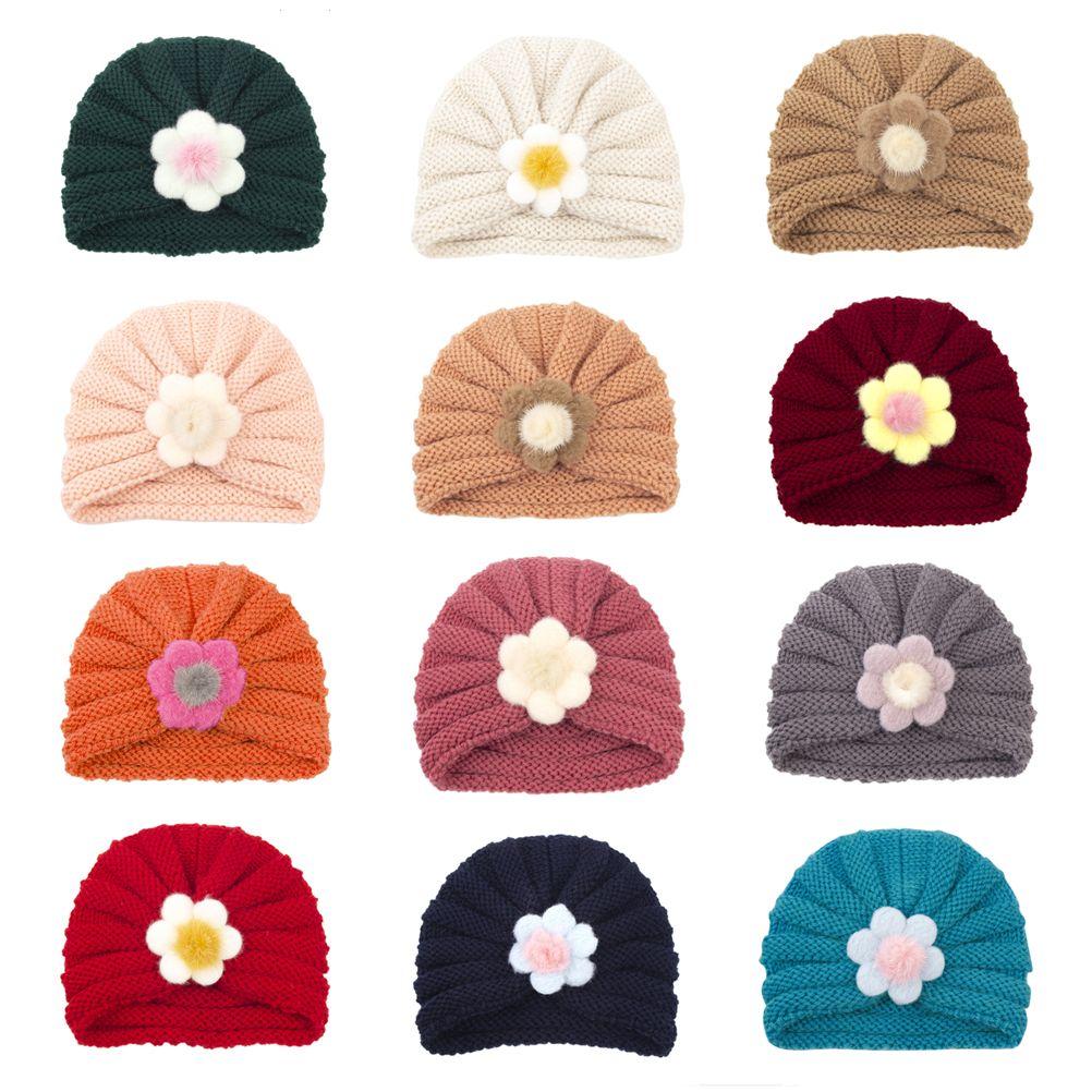Toddler Outdoor Big Flower Infant Newborn Winter Baby Hat Beanie Cap Knitted Hats Kids Bonnet Hat
