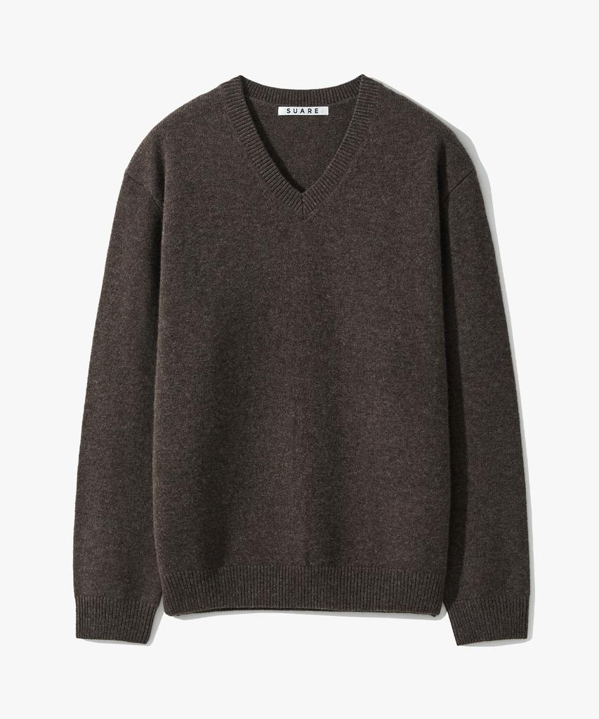SUARE WOMEN 100% Fine Merino Wool V-Neck Knit Brown