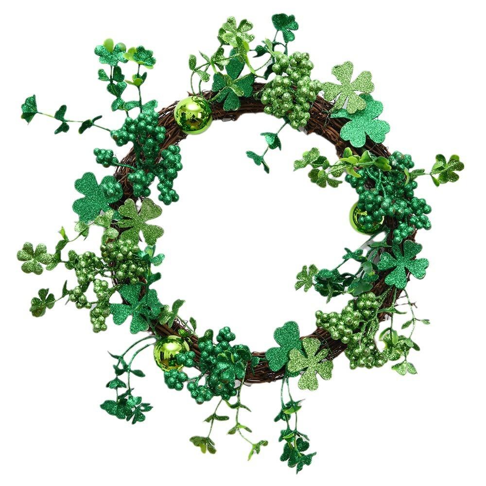 Irish Festival Wreath Bow Green Clover Wreath St Patrick'S Day Decorative Door Hanging
