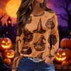 Women's Halloween Print Long Sleeve Top Crew Neck Split Hem Casual Pullover Shirt Lightweight Comfortable Fit