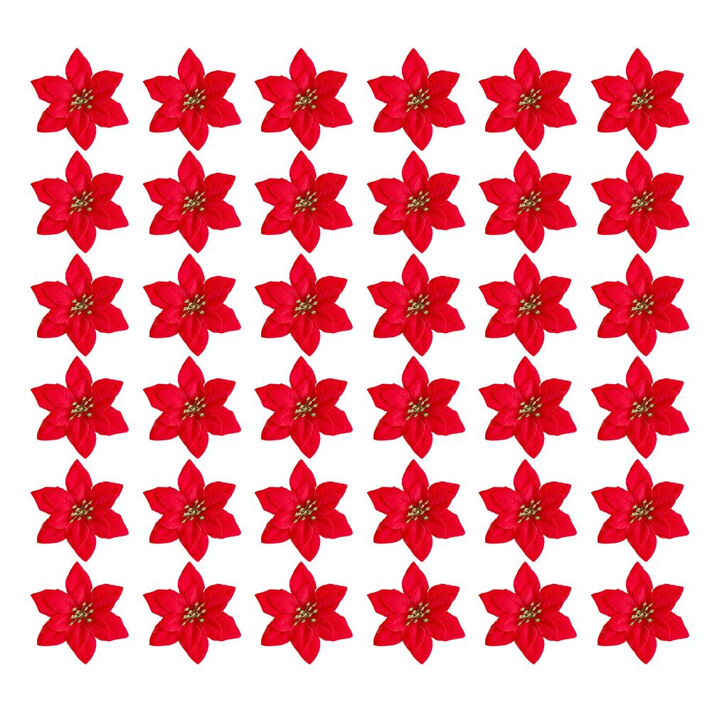 Holiday Decor Flowers Glitter Finish Christmas Poinsettia User-Friendly Installation Versatile Use 13cm Diameter