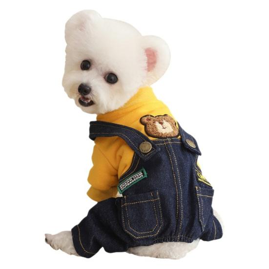 Jijijing Stylish Sweatshirt Dog Jumpsuit, Four Legged Outfit, Cute Bear Embroidery, Denim Romper Pants Onesie Clothes for Small Dogs