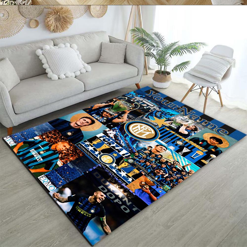 Inter Milan Customize Text Area Rug Design for Balcony Dining Room Foyer Entryway Antislip Carpet Anime Office Decor Birthday/Christmas Gift