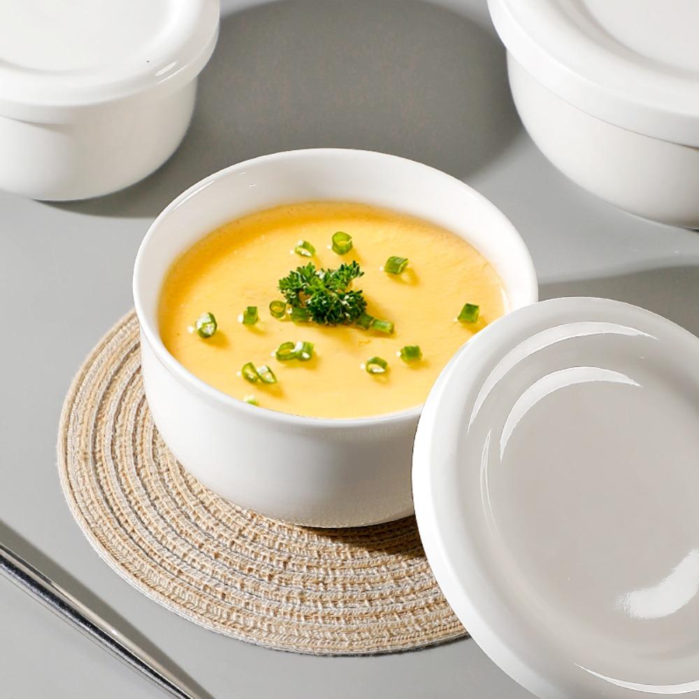 Heat-resistant Ceramic Steamed Egg Bowl with Lid Under-glaze Painting Pudding Bowl Thickened Microwave Safe Instant Noodle Bowl
