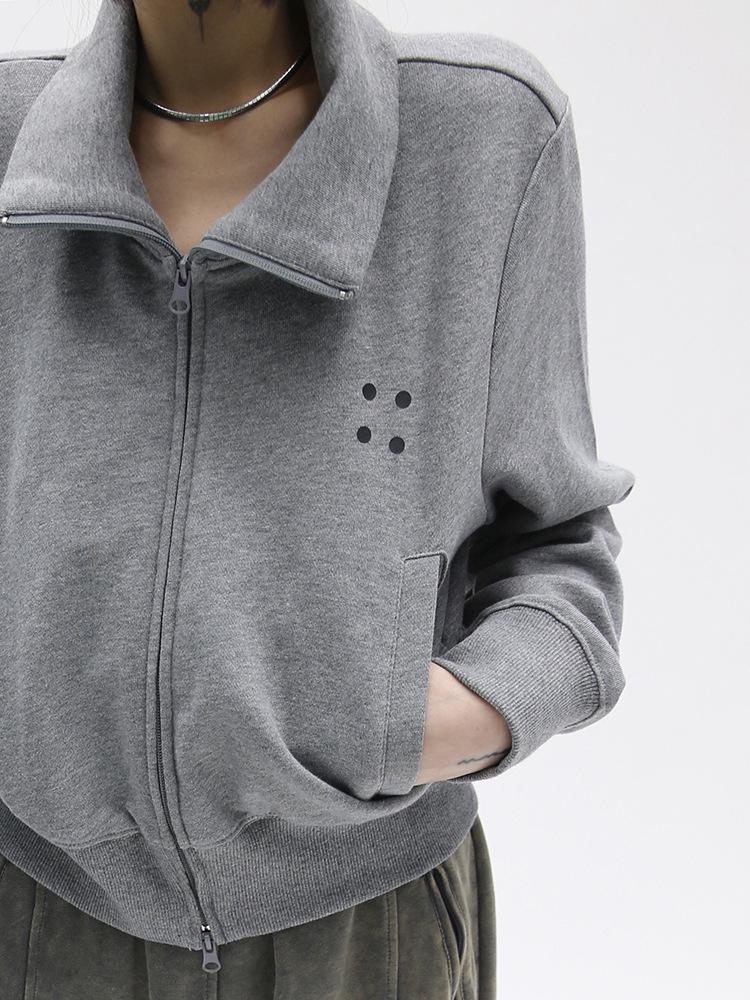 

Минималистичная спортивная куртка-худи 2025, на двойной молнии, со стойкой, черно-серая, весна/осень 2XL for 140-160 jins серый