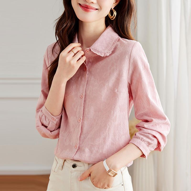 Latest Spring Jacquard Design Blouse for Womens Trendyable Simple Age-reducing Base Blouse for Women M