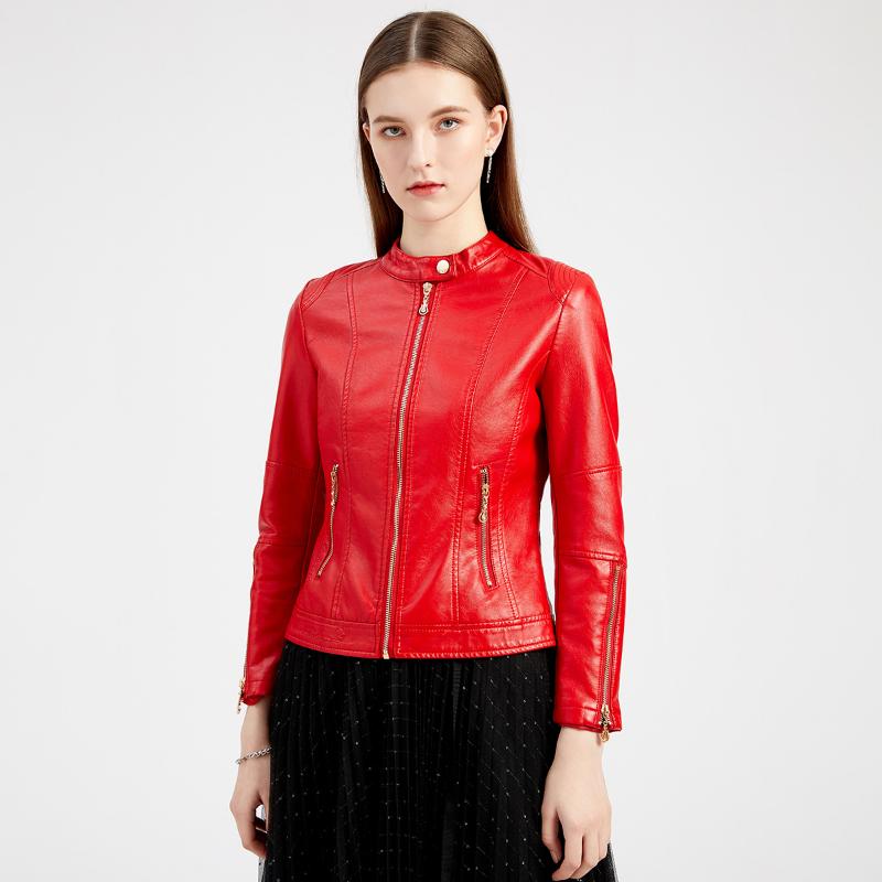 Fashion Women's Leather Jacket PU Leather Short Coat Stand Collar Jacket Women's Spring and Autumn Thin Leather Jacket