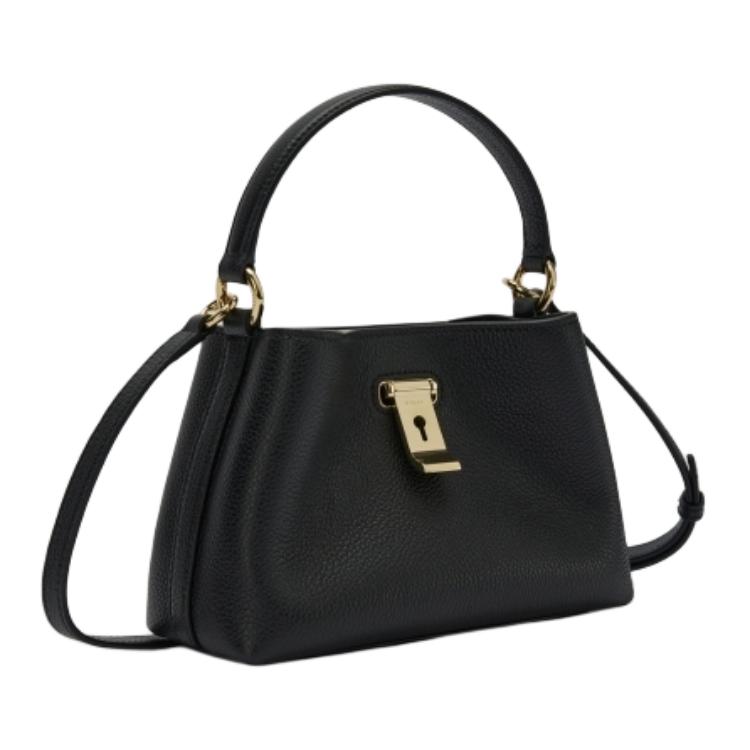 Bally Lock Me 2025 Spring Summer Collection Metal Finish Lock Closure Leather Handbag Shoulder Bag Mini Women Handbags Black 6311552