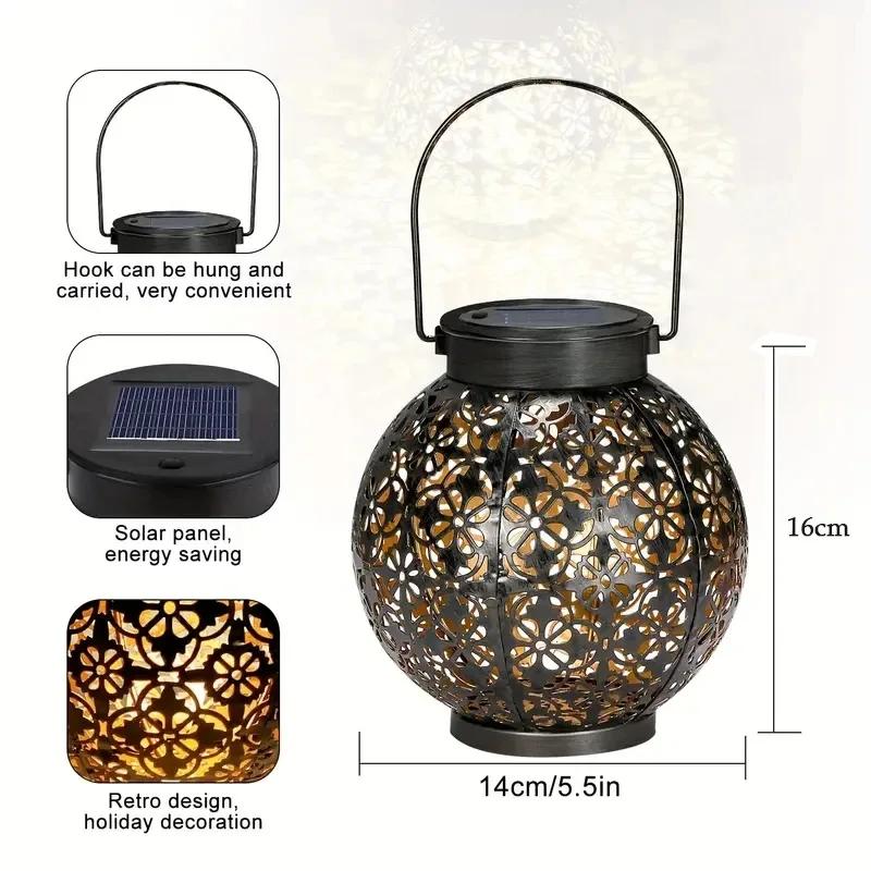 Projection Light New Solar Wrought Iron Lantern Hollow Outdoor Courtyard Landscape Garden Hanging Light Decorative Pendant