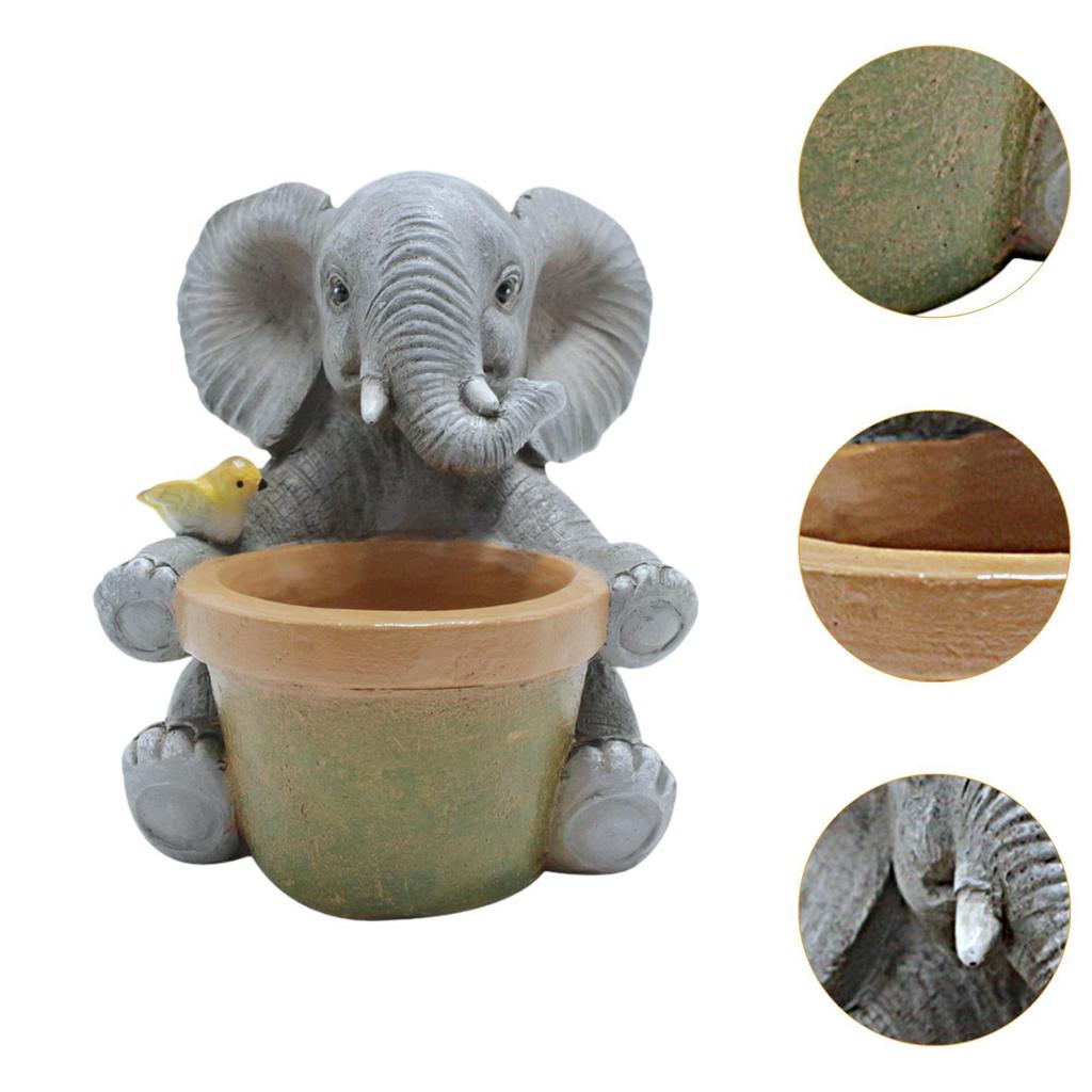 Garden Elephant Statue Planter Miniature Animal Sculpture Adornment Art Craft Cute Collecting for Small Plants for Lawn Patio
