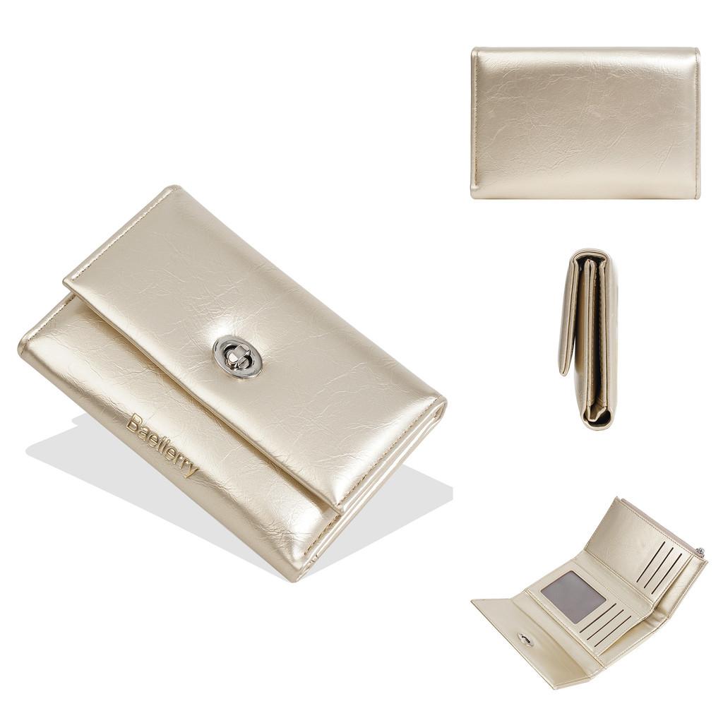 Pu Material Women Wallet Card Holder With Three Fold Design And Solid Color For Daily Use