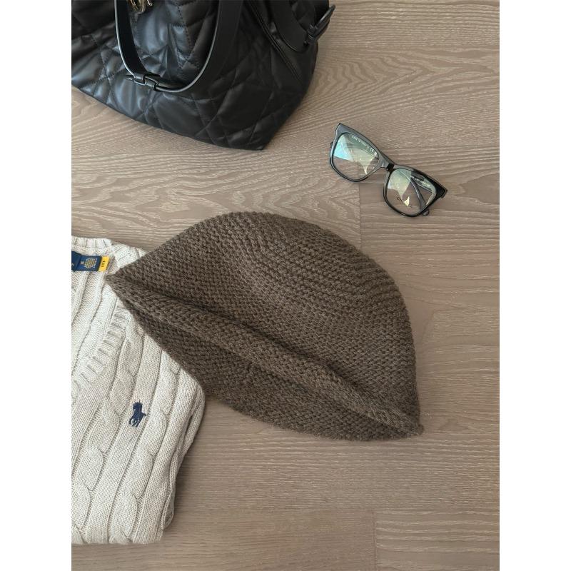 Women's Autumn and Winter Warm and Versatile Wool Knitted Hat with Rolled Edge To Show Face and Small Size.