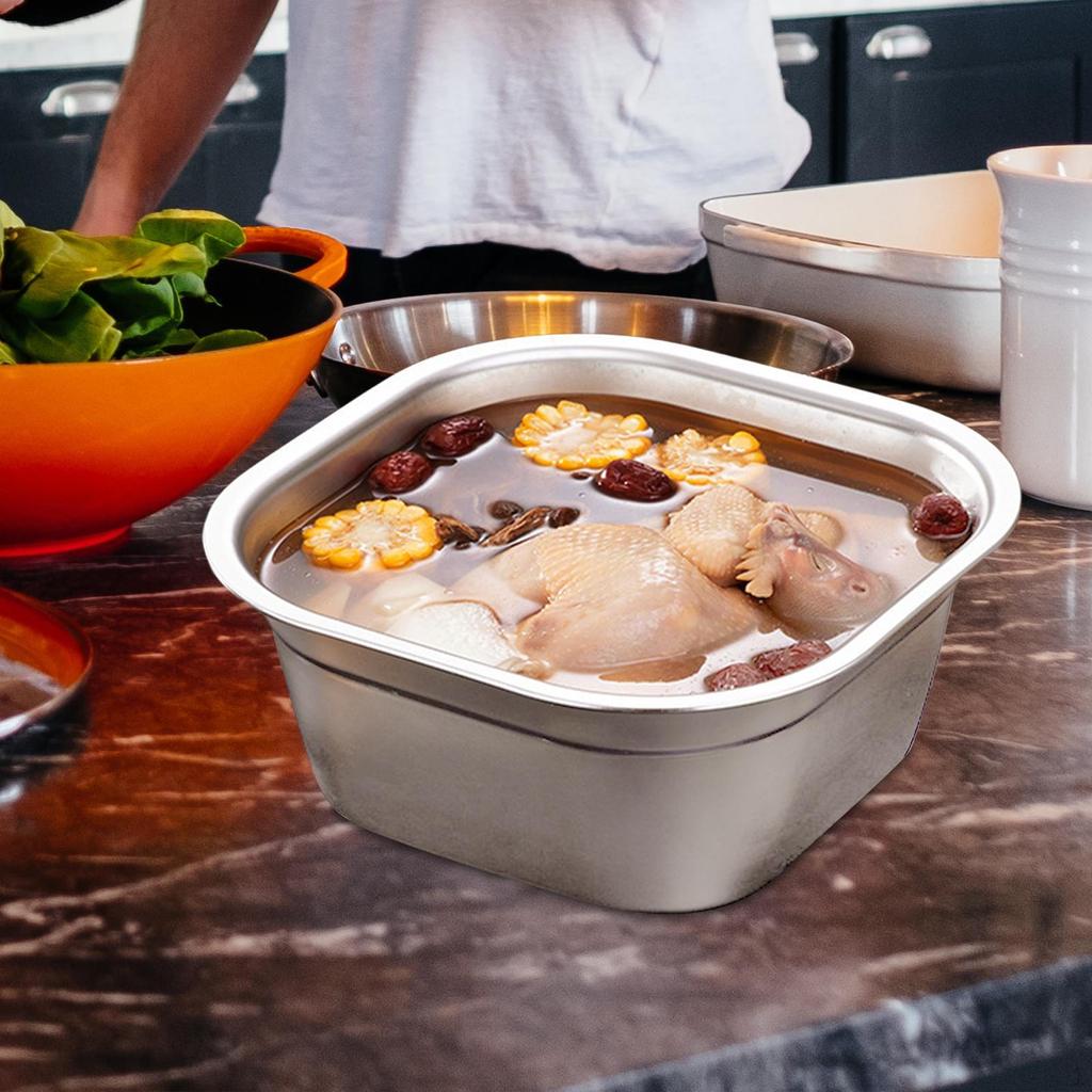 Stainless Steel Square Basin Catering Pan Multipurpose Soup Bowl Washing for Home Kitchen