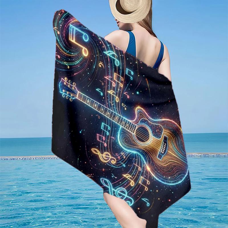 Neon Guitar Melody Beach Towel, Super Soft Microfiber, Gift for Her/Him, Birthday, for Pool, Beach, Travel, Home Decor Fan Gifts