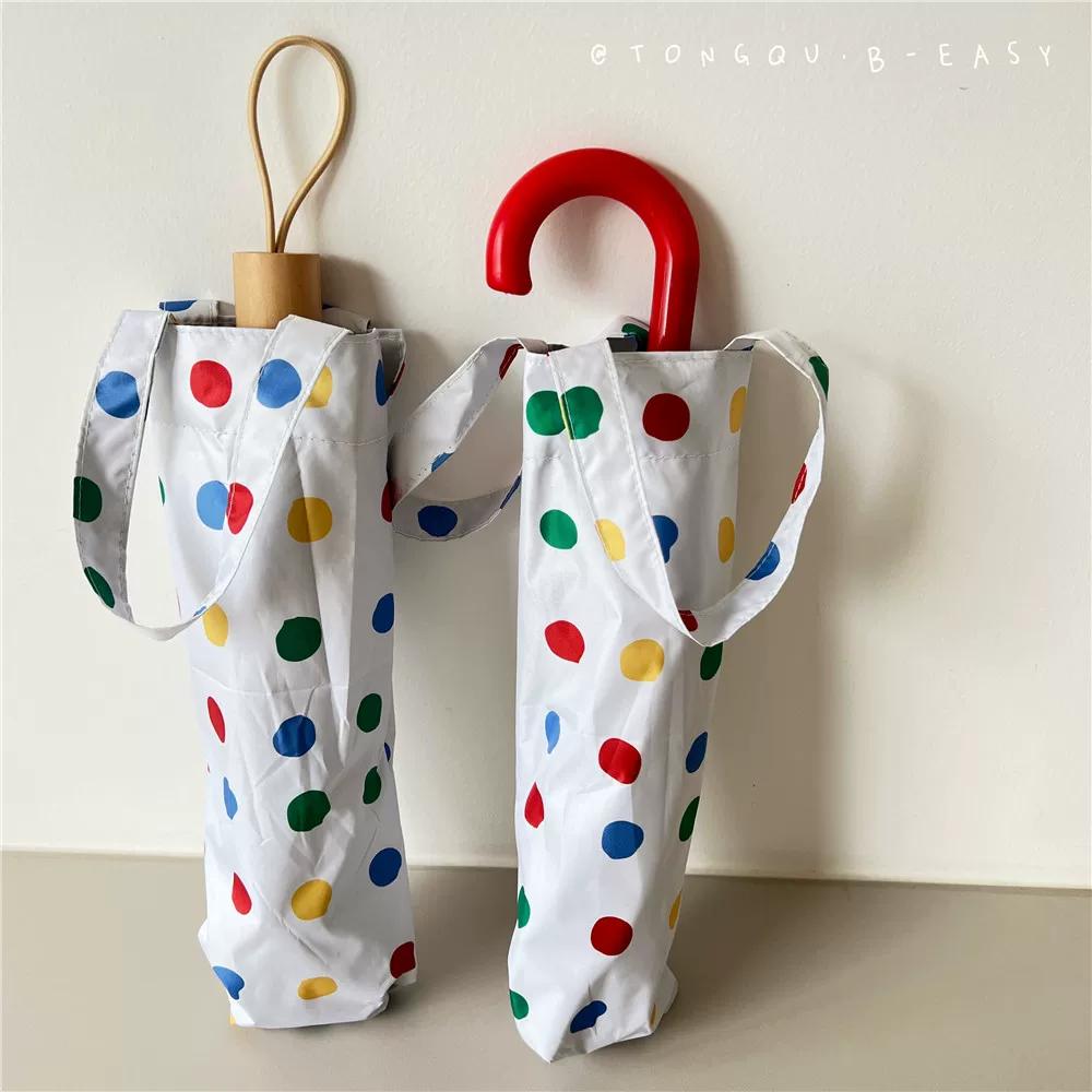 Japanese-Style Playful Polka Dot Umbrella with Little Red Nose 70% off Black Coating Sun Protection Wind-Resistant Umbrella for Female Students