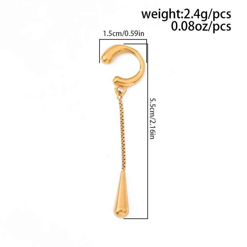 Stainless Steel Metal Teardrop Tassel Ear Clip For Women Vintage Gold Color C-shaped No Piercing Ear Cartilage Clips Jewelry
