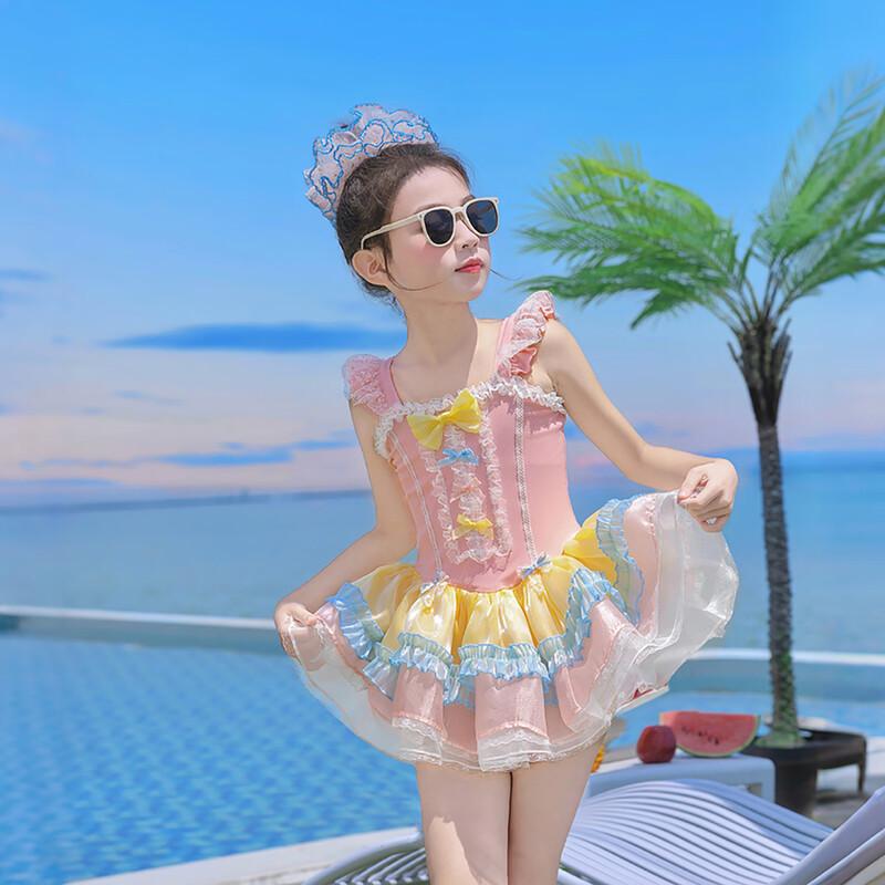 Girls Pink Lace Sleeveless One-Piece Swimsuit розовый кружевной