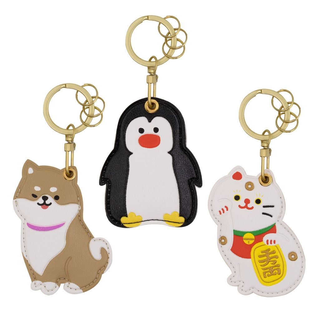 Meow Siamese Cat Keychain Dog Fortune Cat Pendant Penguin Access Card Holder Hanging Accessory