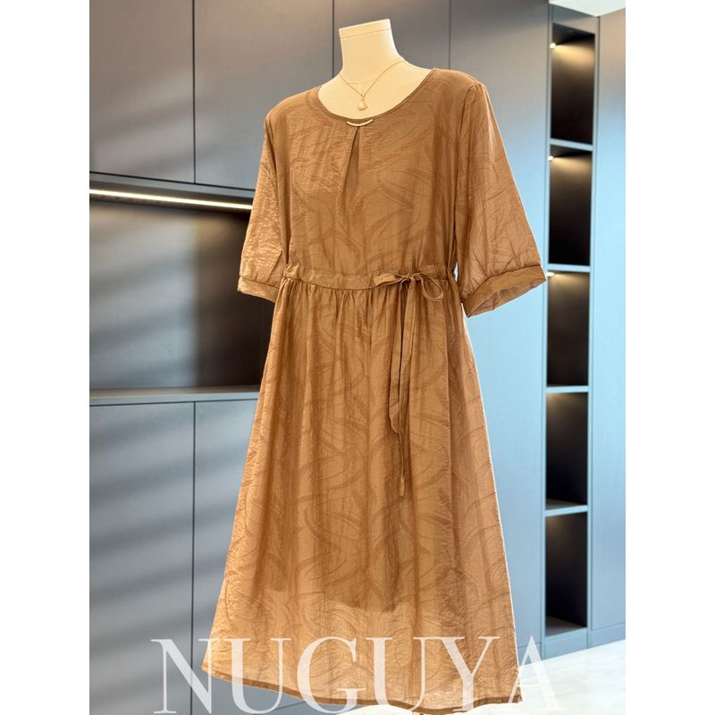 

Stylish Mother s Dress Mid Length Long Length Chiffon Dress Women s Short-Sleeved Summer Dress New Arrival Plus Size Middle-Aged and Elderly Dress Curry color XL(Suggested 45.00 kg-52.50 kg)