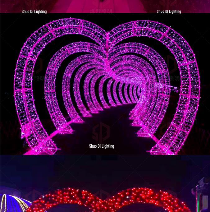LED Heart Arch Tunnel Corridor Lighting for Cultural Tourism and Decorations