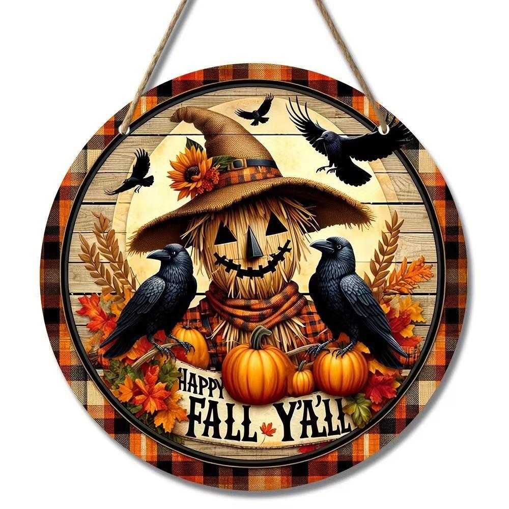 Halloween Wooden Door Plaque Craftsmanship Circular Logo Witch Pendant Home Decor