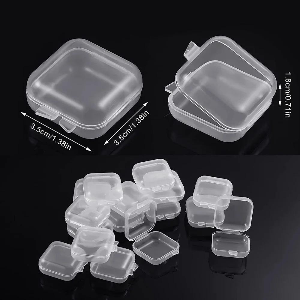 40pcs Mini Plastic Square Storage Containers with Hinged Lid Clear Jewelry Organizer for Earrings Rings Portable Pill Case Boxes