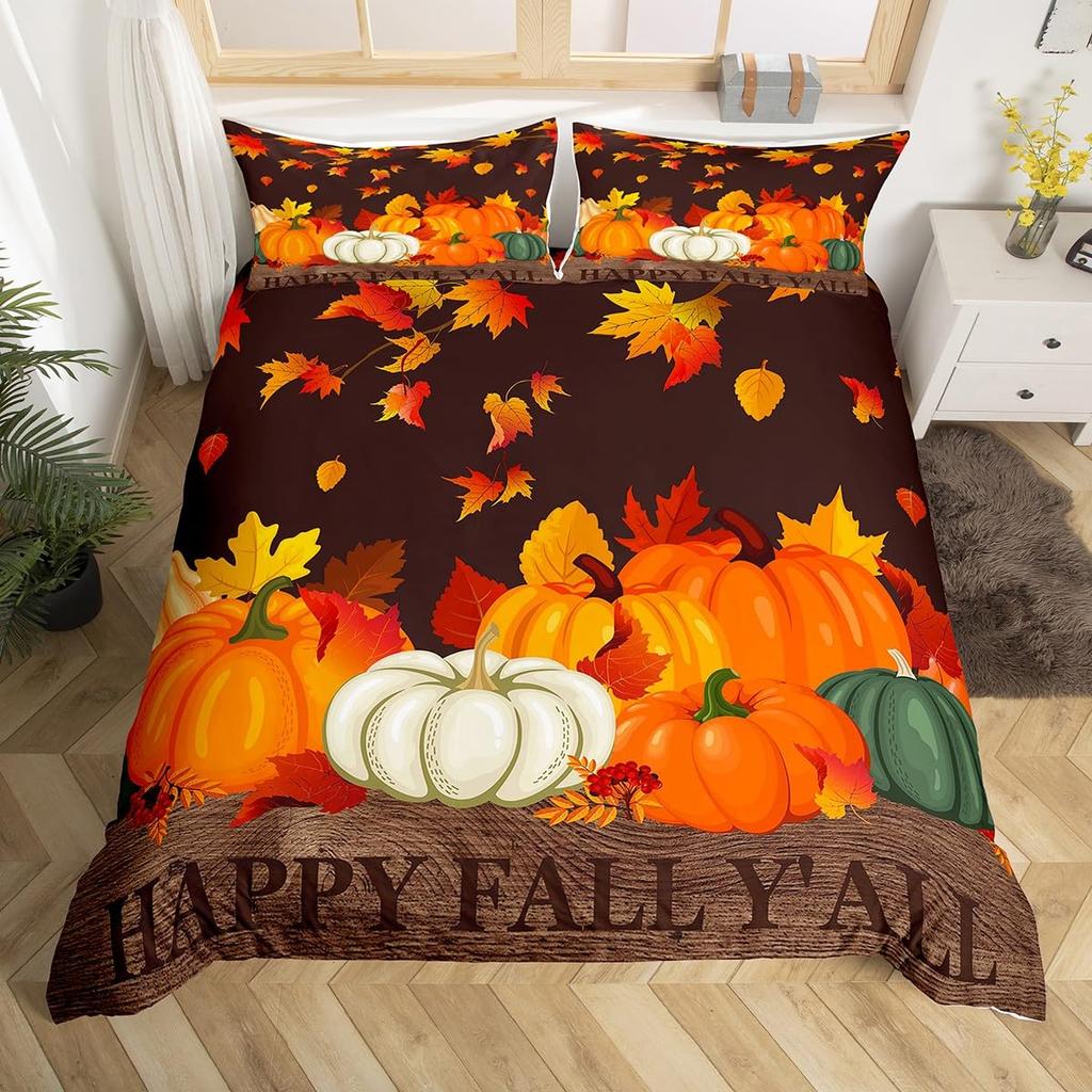 Fal Bedrom Decor Beding Set Twin Quen for Young Girls Women Autumn Harvest Theme Soft Duvet Cover Rustic Pumpkin Print Warm Comforter Cover