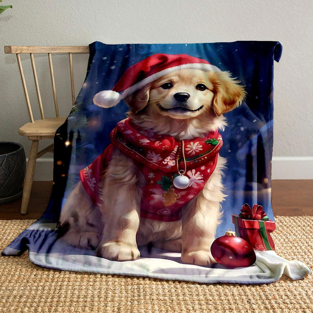 

Christmas Puppy Snow Scene Blanket bedroom Blanket for Livingroom Couch lunch break Soft throw for Friend s festival Gift 80cm x 120cm