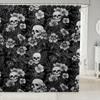 Cute Ghost Kids Shower Curtains,Black Cartoon Cat Happy Halloween Bathroom Curtain For Girls Boys,Rose Flowers Baroque Vintage