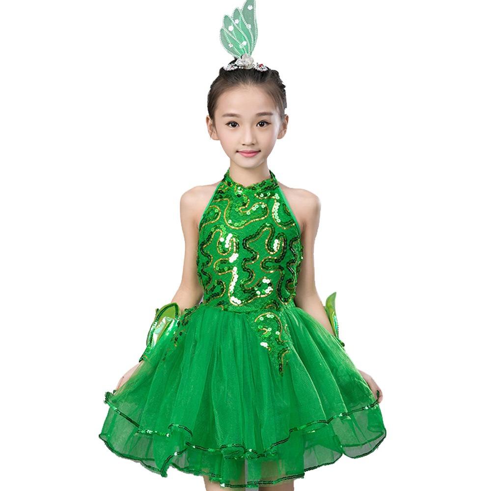 

Green Sequin Children Ballet Dance Dress with Headwear Wristband Puffy Dress Kids Girls 110CM зелений