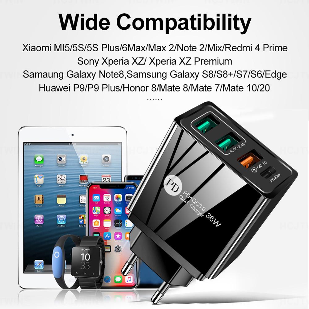 4A Multi-Port PD20W + 2.4A 3-USB Charger European, American and British Adapter