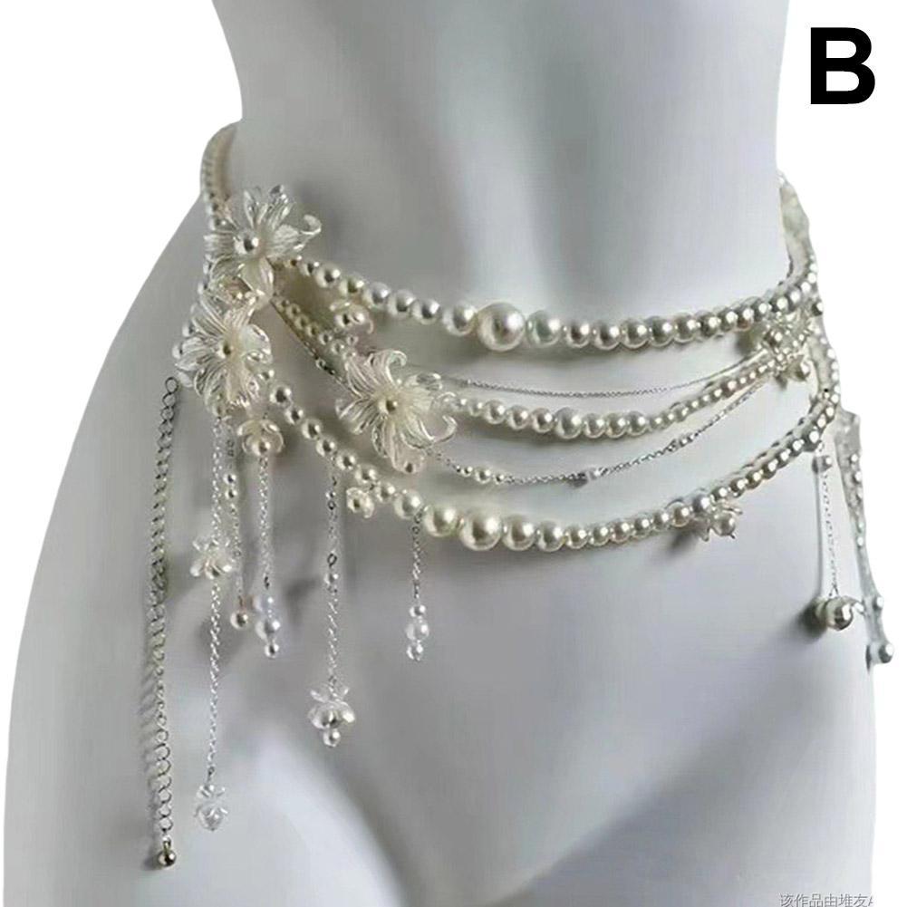 Y2K Designergürtel Schmuck Mehrschichtige Perlen-Hüftkette für Damenmode Retro Charakterspiel Körperaccessoires Partygürtel