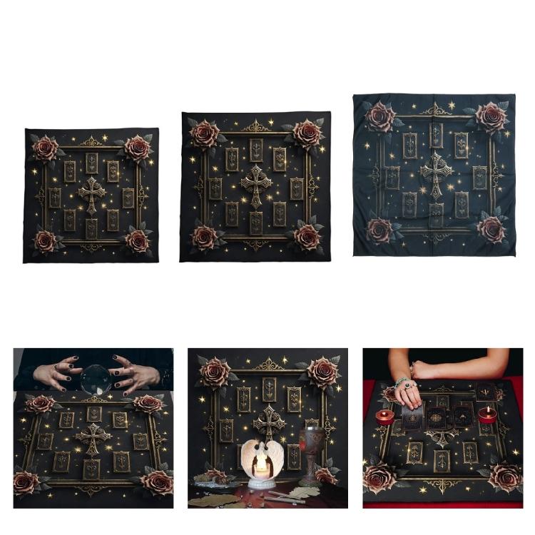 Crosses Rose Pattern Tarots Card Tablecloth Altars Cloth Altars Cloth Divinations Card Table Cloth Tapestry Easy Use
