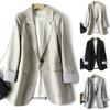 Women Suit Coat Lapel Long Sleeve Single Button Flap Pockets Suit Jacket Commuting Style Striped Cuffs Business Outwear