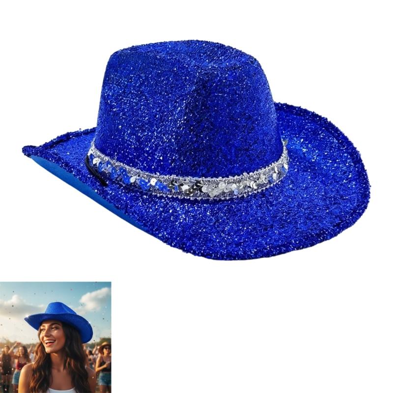 Sparkling Glitter Powder Cowboy Hats For Women Men Festival Event Gathering Cosplay Costume Accessories Stage Show Props