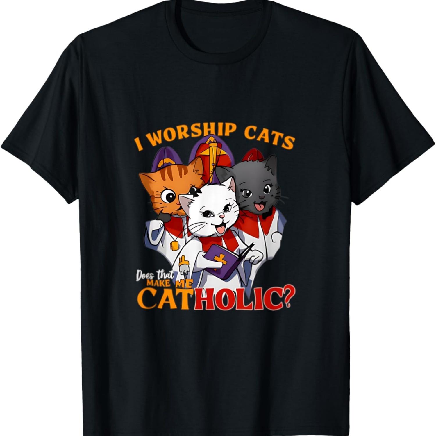 I Worship Cats Catholic Funny Cat Meme T-Shirt(1) S чёрный