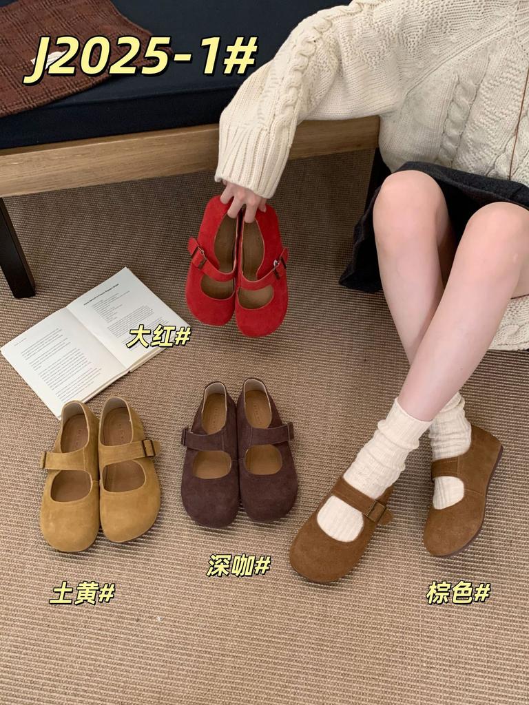 2025 new round head leather matte shallow mouth versatile word with soft skin Doudou pregnant women's single shoes