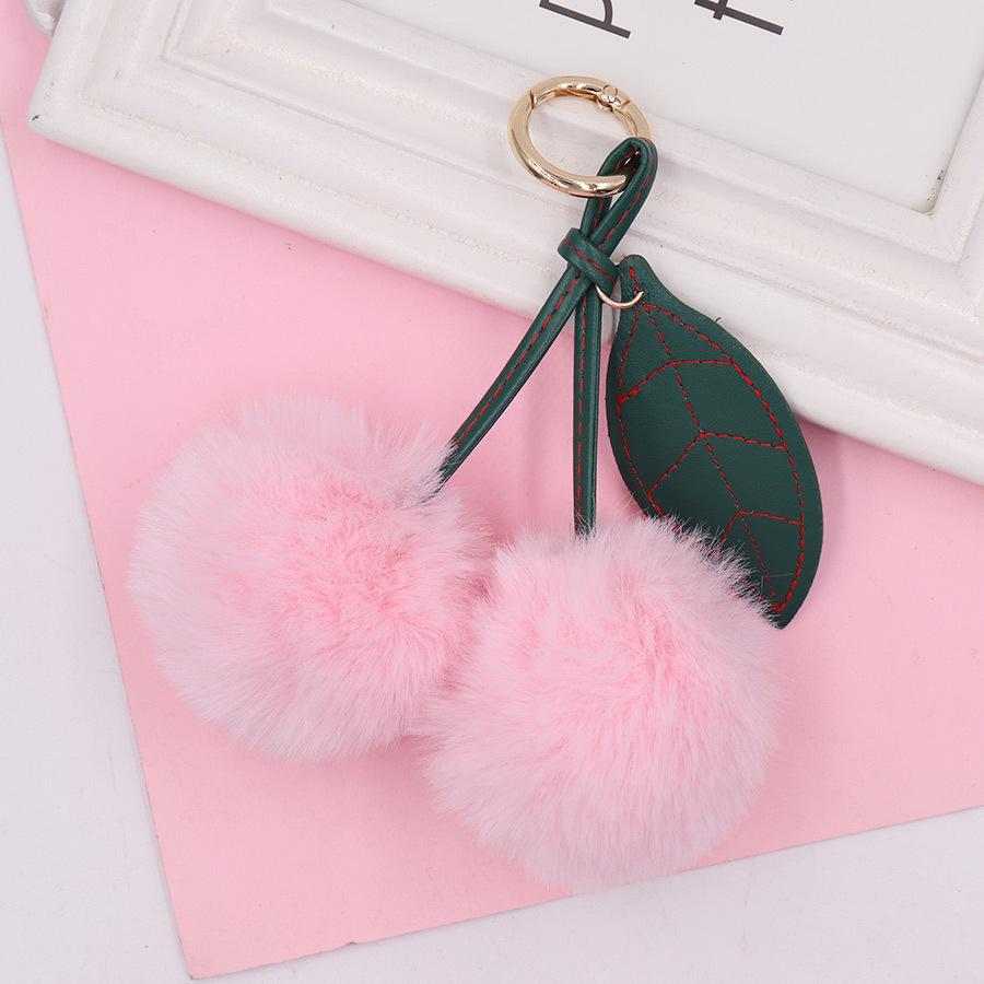 Cherry Plush Fur Ball Keychain for Women - Bag, Backpack, and Car Ornament