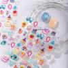 Cyan Sea Cartoon Graffiti Relief 3D Nail Art Stickers with Cute Bow Design