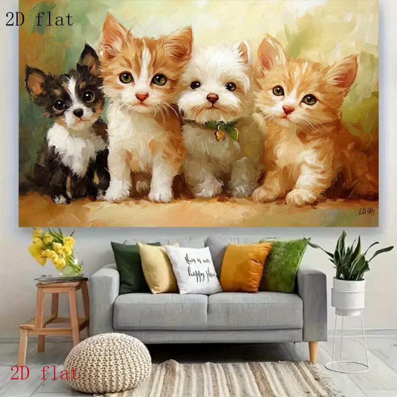 

2D Flat Print Pet Painting Tapestry for Bedroom & Living Room Cute Animal Wall Art 47.2x31.5inch/120*80cm