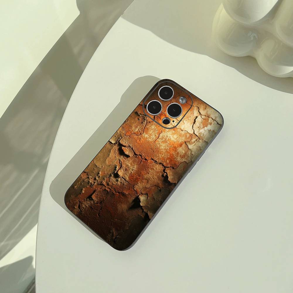 Natural- Rust- Texture Phone Case For iPhone 17,16,15,14,13,12,11 Pro Max,16Plus,XS Lightweight and Practical Soft Black Cover