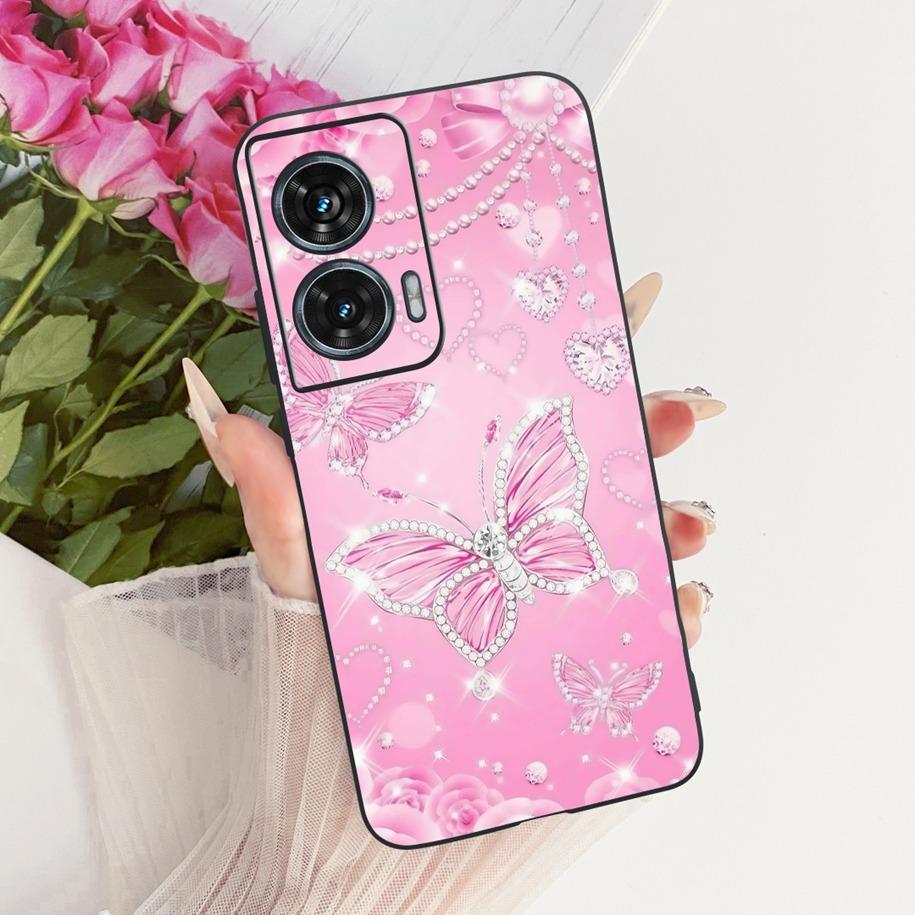 Hülle Für Motorola Edge 50 Fusion Cover XT2429-1 Beliebte Blume Weiche Schwarze Silikon Handyhüllen Für Motorola G96 5G MotoG96 Funda