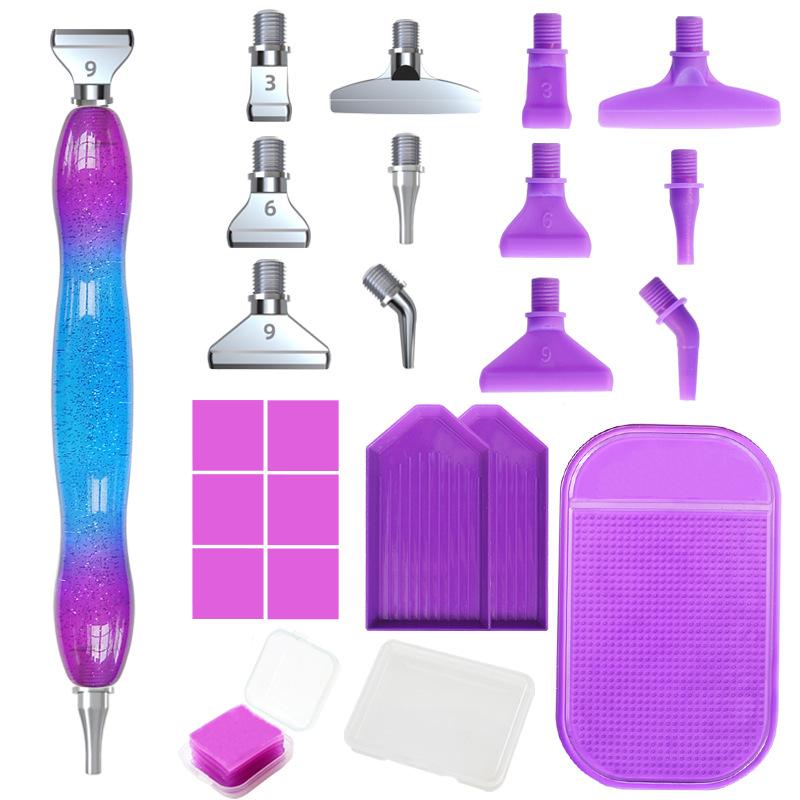 Glitter Gradient Resin Diamond Painting Pen Kit 12 Interchangeable Tips 6 Wax Blocks 2 Sorting Trays Correction Tool Ergonomic Grip